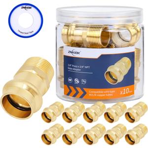 (Znkiok 10 Pack) Press Fittings,3/4"Press x 3/4" Male NPT Adapter With EPDM O-Ring For Copper Pipe And NPT-Pipe Connections, Leaking Before Press,Lead-Free Brass.