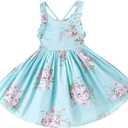 HILEELANG Girl Summer Beach Dress Halter Neck Sleeveless Casual Tank Outfit Sundress 1-12Y (2T, 2103#blueflower)