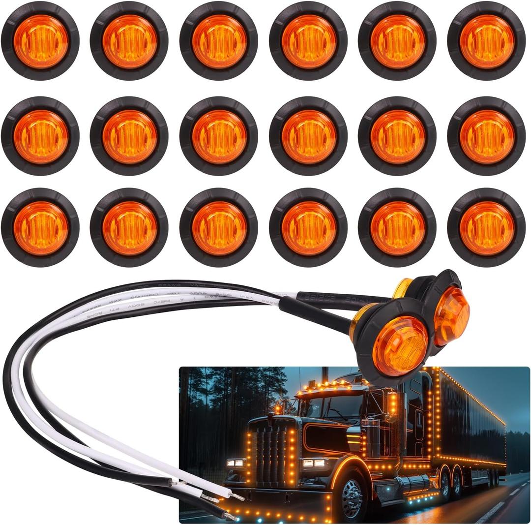 TMH (Pack of 20 3/4 Inch Mount Amber LED Clearance Bullet Marker lights, Side LED marker lights for trailer Truck RV Car Bus Van