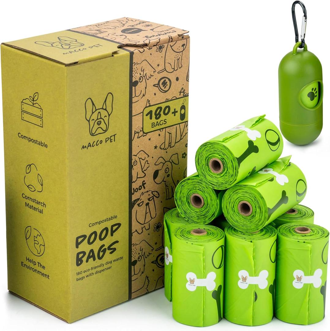 Compostable Dog Poop Bags 180 Pack  Dispenser Refill Thick, Leakproof Dog Poop Bags  Large Easy to Open and Tear No Odor Doggie Pet Waste Bags Made from Cornstarch  6.9 x 4.1 x 2.8 Inches,