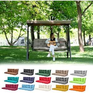 Outdoor Swing Cushions, Waterproof Swing Cushions 3 Seater Replacement with Backrest, Outdoor Thickened Bench Cushion with Ties for Porch, Patio, Backyard, Garden and Lawn (Khaki 60 * 40 in)