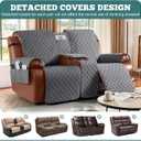 Ruaozz Waterproof Loveseat Recliner Cover with Console Non-Slip Reclining Couch Covers Split Sofa Slipcovers with Elastic Straps for Kids, Dogs, Pets (Dark Grey, 2 Seater)