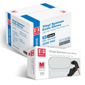 Basic Disposable Medical Synmax Vinyl Exam Gloves- 4 mil Safty Glove 1000pcs - Latex-Free & Powder-Free - SGBE 8002, Medium (Case of 1000, Black) (M)