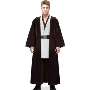 Adult Tunic Costume Cloak for Jedi Outfit Men Knight Hooded Robe Cape Pants Full Set Suit Halloween Cosplay Uniform XXL