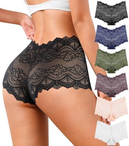 QOVOQ Sexy Womens Underwear High Waisted Lace Panties V Waist Soft Lightweight Breathable Ladies Briefs 6 Pack M
