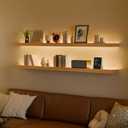 60 inch LED Gaming Floating Shelves for Wall,Solid Wood Long Wall Shelves Set of 2 with Light for Gaming Room,Natural Rustic Wall Mounted Shelves for Living Room Bedroom Kitchen Garage