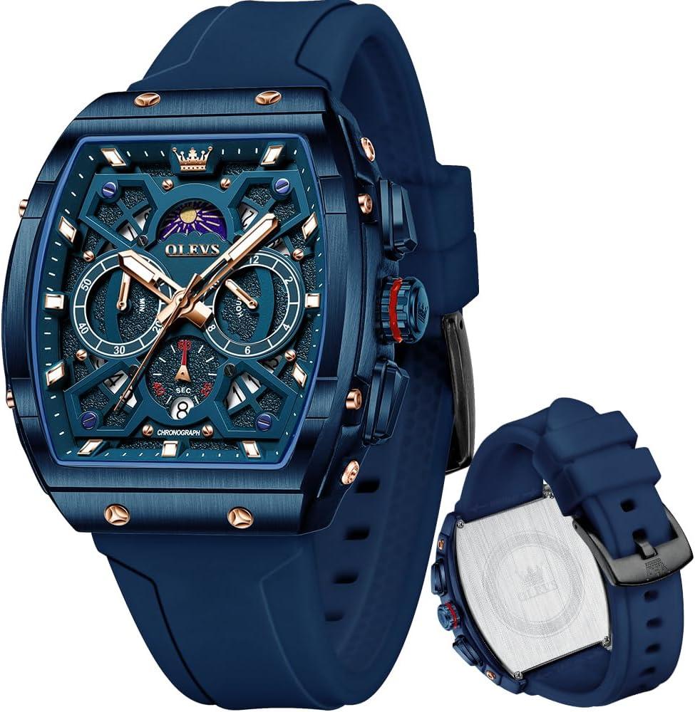 OLEVS Mens Watches Stylish Chronograph Waterproof Luminous Silicon Strap Multifunction Watches for Men Business White Men Wrist Watch