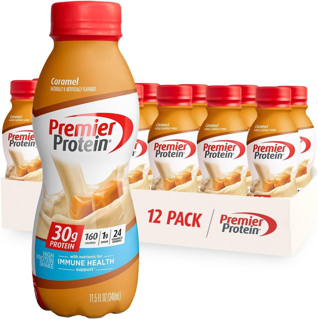 Premier Protein Shake, Caramel, 30g Protein, No Added Sugar, 24 Vitamins & Minerals to Support Immune Health, 11.5 fl oz, 12 Pack, Best By: 28/04/2025