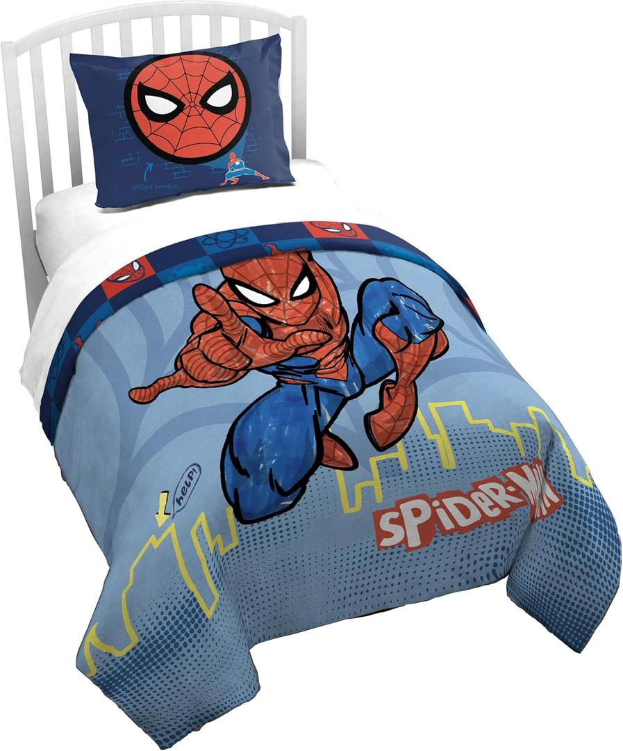 Jay Franco Kids Duvet Cover Set  2 Piece Super Soft Bedding with Sham Pillowcase, Cover ONLY Comforter Not Included, Blue - Spiderman, Twin