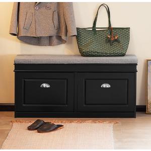 SoBuy Black Storage Shoe Bench with 2 Flip Drawers, Hidden Shoe Bench, Free Standing Shoe Rack, Shoe Cabinet, Hallway Storage Bench with Seat Cushion FSR64-SCH