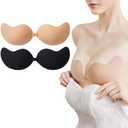 Sticky Bra, Backless Strapless Bra Push Up, Adhesive Invisible Lift Up Bras 2 Pairs (Beige, L)