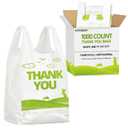 YoYoRain 1000 Pack White Design Thank You T-Shirt Bags with Handles, 11"x6"x21" Plastic Shopping Bags for Grocery, Retail & Takeout