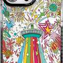 for iPhone 16 Case, Psychedelic UFO Fireworks Pattern with Rainbow Beams, Military-Grade Drop Protection, Cute Cosmic Soft Slim TPU Protective Cover with Camera Protection for Teens