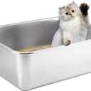 Cat Litter Box Stainless Steel Large Metal High Sided Rustproof Easy to Clean Stainless Steel Litter Box for Cats Rabbits (19.5" L x 13.6 W x 5.9" H)