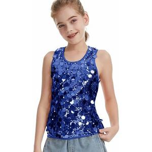 CharmWM Girls Sleeveless Tank Top Sequin Cami Camisole Sparkly Dance Vest Glitter, Size 150
