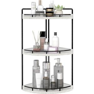 Dorhors 3Tier Corner Bathroom Organizer Countertop for Storage,Vanity Tray,Wood Counter Organizer for Kitchen,Bathroom,Dresser (Rustic White)
