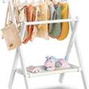 BAMBOOHOMIE Baby Clothing Rack for Baby Shower Pets Dolls, Baby Clothes Rack with Storage Shelf & Double Rods, Toddler Clothes Rack, Mini Closet Baby Shower Rack (White)