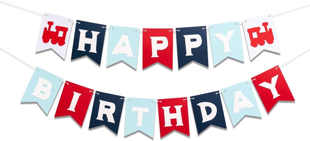 Train Theme Happy Birthday Banner - Colorful Birthday Banner Sign, Party Supplies for Kids Baby Adults Birthday Decorations, Anniversary, Home Decor... 8 Feet