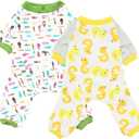 2-Pack Pet Clothes Puppy Cute Pajamas Dogs Cotton Rompers Cats Jumpsuits Cosy Apparel Dog Shirt Small Canine Costumes, Duck & Fish XL