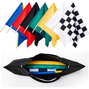 Set of 7 Racing Flag Mounted on 30'' Flagpole and Storage Bag 24'' x 30'' Polyester Race Track Flag for Sports Racetrack Outdoor Karting Circuit Home Indoor Outdoor Party Decorations