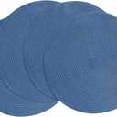 Floroom 15 Inch Round Braided Placemats Set of 4, Washable Heat Resistant Cotton Polyester Circle Place Mats for Kitchen Dining Table - Sail Blue