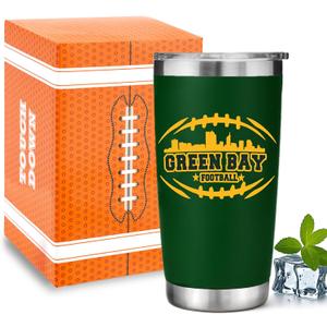 Football Fan 20 Oz Insulated Travel Coffee Cup Mug Tumbler with Lid Themed Merch Shop Men Women Sport Stuff Gear Apparel Packers Team Desk Decor Accessories Husband Boyfriend Dad Unique Birthday Gifts