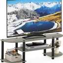 Furinno TURN-S-TUBE Wide 2-Tier TV Stand, Small Elevated No Tools TV Stand, TV Entertainment Center for TV up to 55 Inch, 47.25" x 13.4" x 15.9", French Oak/Black (4-Tiers with Round Corner)