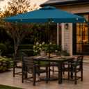 6.5 x 10ft Rectangular Patio Umbrella with Solar Lights, 16 LED Lighted Market Umbrella with Push-Button Tilt and Crank, 6 Sturdy Iron Ribs for Garden, Deck, Pool, Lake Blue