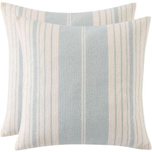 Blue Striped Pillow Covers 18x18 inch Pack of 2 Boho Throw Pillow Covers Couch Coastal Decorative Pillow Cases Woven Textured Neutral Boho Stripes Cushion Cover Farmhouse Spring Summer Decor