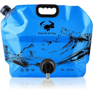 Water Jug Camping 2.1 Gallon Collapsible with Spigot, BPA Free Portable Water Pouch Foldable Water Bags for Outdoor Hiking, Travel and Emergency & Water Storage Containers (Blue-1Pcs)