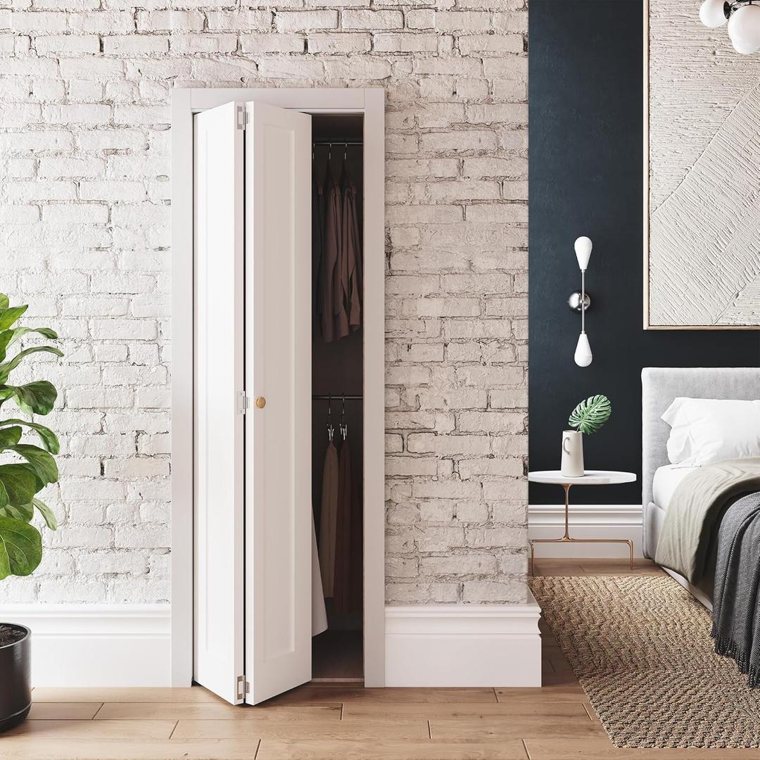 SMARTSTANDARD 24" x 80" Bifold Closet Doors, 1-Panel Paintable White Primed Bi-fold Door, Interior Door with Hardware Kits, 23 2/5"*78 2/5" Two Sides Molded Design, Pre-drilled Doors