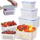 4 in 1 Food Storage Container, Fruit Storage Containers for Fridge, Produce Containers with Lid and Strainer, Including Drain Basket, Multipurpose Large Fruit Container for Fridge(Blue)