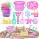 LotFancy 10PCS Summer Beach Toys Set, with Sand Castel Molds & Tools, BPA Free Sandbox Toys for Toddlers Kids 3-8, Sand Bucket Shovel Sifter Rake Funnel Watering Can, Girls Vacation Essentials