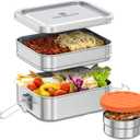 Stackable Stainless Steel Bento Box with Snack Container, 47oz/1400ml - Stainless Steel Lunch Box, Metal Bento Box for Kids & Adults, Eco-Friendly with Compartments for School, Work & Travel