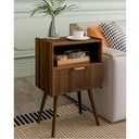 Nightstand,Modern Bedside Table with Storage Drawer and Open Wood Shelf, Accent Night Stand with Solid Wood Legs for Living Room, Bedroom and Small Spaces,Easy Assembly (Walnut Brown)