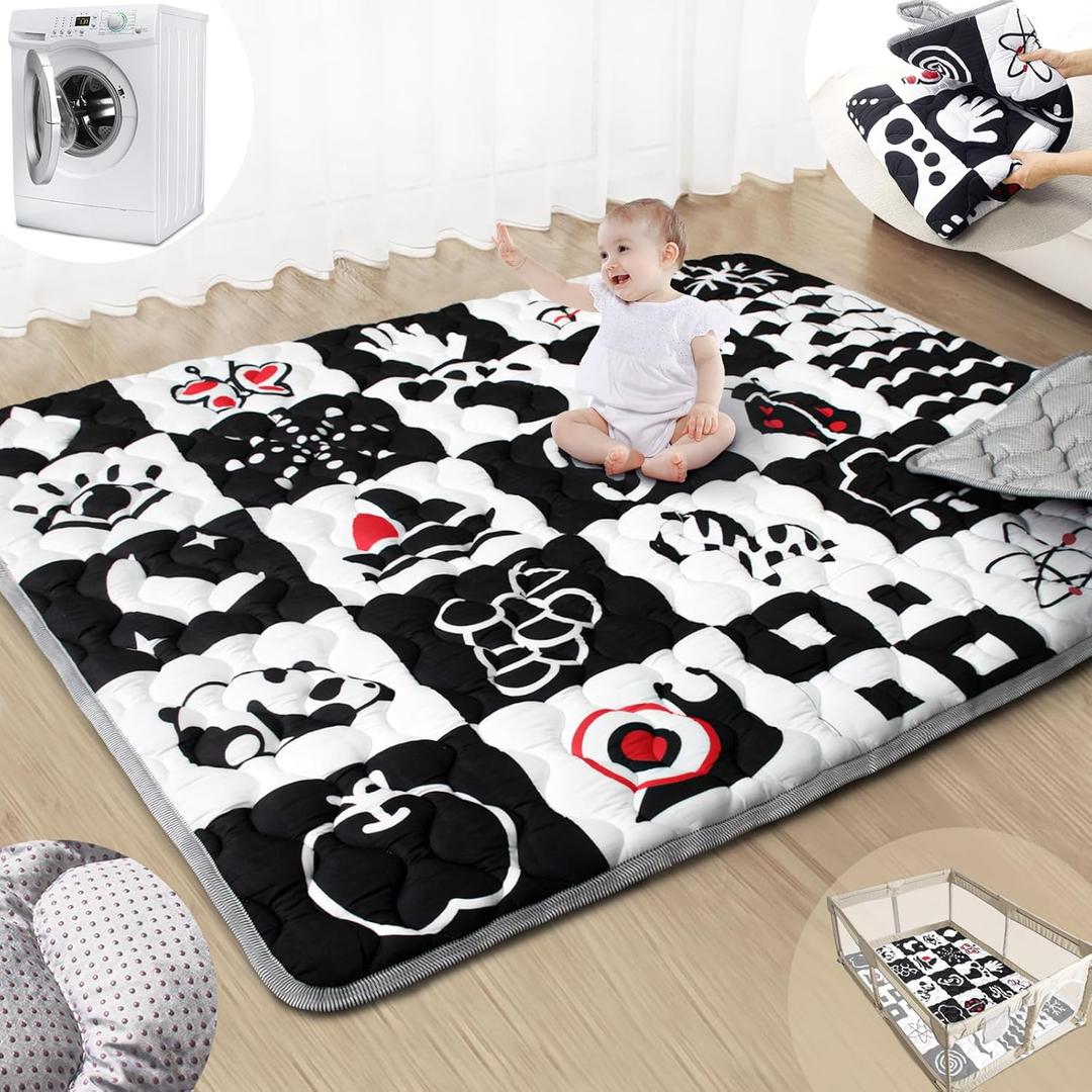 Baby Play Mats for Floor, 71x59 Upgraded Thickness & Larger Super Soft Playmat for Babies and Toddlers, Foldable Washable, Upgrade Anti-Slip Crawling Mat for Playpen(High Contrast)