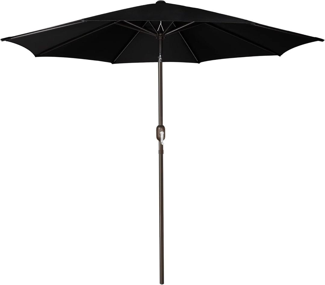 Blissun 9' Outdoor Patio Umbrella, Outdoor Table Umbrella, Yard Umbrella, Market Umbrella with 8 Sturdy Ribs, Push Button Tilt and Crank (Black)