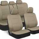 BDK PolyPro Car Seat Covers Full Set in Solid Beige, Full 9 Piece Set, Sleek & Stylish, Split Option Bench 5 Headrests Front & Rear Bench, Beige
