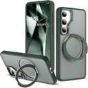 Compatible with Samsung Galaxy S24 Case with 360Rotatable Magnetic Ring Stand Compatible with Mag-Safe Military Protection Shockproof Translucent Phone Case for S24 6.2",Dark Green