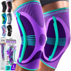 DR. BRACE ELITE Knee Brace with Size Stabilizer (2 Pack) Knee Brace for Women & Men, Workout, Sports, Daily Knee Compression Sleeve for Maximum Knee Pain Support & Fast Recovery (Galaxsis, Large)