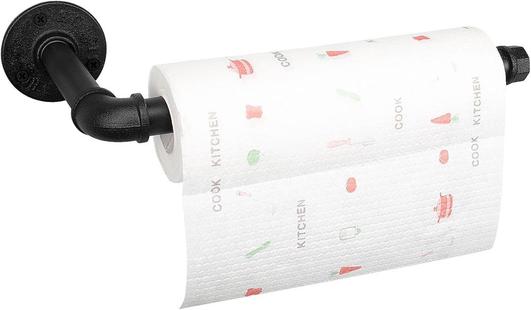 Industrial Iron Pipe Kitchen Paper Towel Holder, Vintage Farmhouse Heavy Duty DIY Industrial Rustic Wall Mount Paper Towel Rack for Kitchen Bathroom (1, Black)