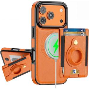 DREAMME Phone Case for iPhone 17 Pro Wallet Case Card Holder, RFID Blocking, Shockproof, Compatible with Magsafe 2 in 1 Detachable Phone Cover with Airtag Holder for Women Men, Orange