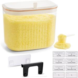 Laundry Room Organization and Storage Container - Wall & Cabinet Hanging - 7L / 236oz Large Capacity - Clear Container for Laundry Pods, Detergent Powder, Beads & Dryer Balls with Scoop & Labels
