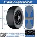 11x6.00-5 Flat Free Tire, Zero Turn Mower Front Tires with 3/4" or 5/8" and 1/2" Bearings, 5.2"- 8.3" Centered Hub, Load 400lbs, 11x6.00-5 Tires for Zero Turn Mower by Cubesprings - 2Pack
