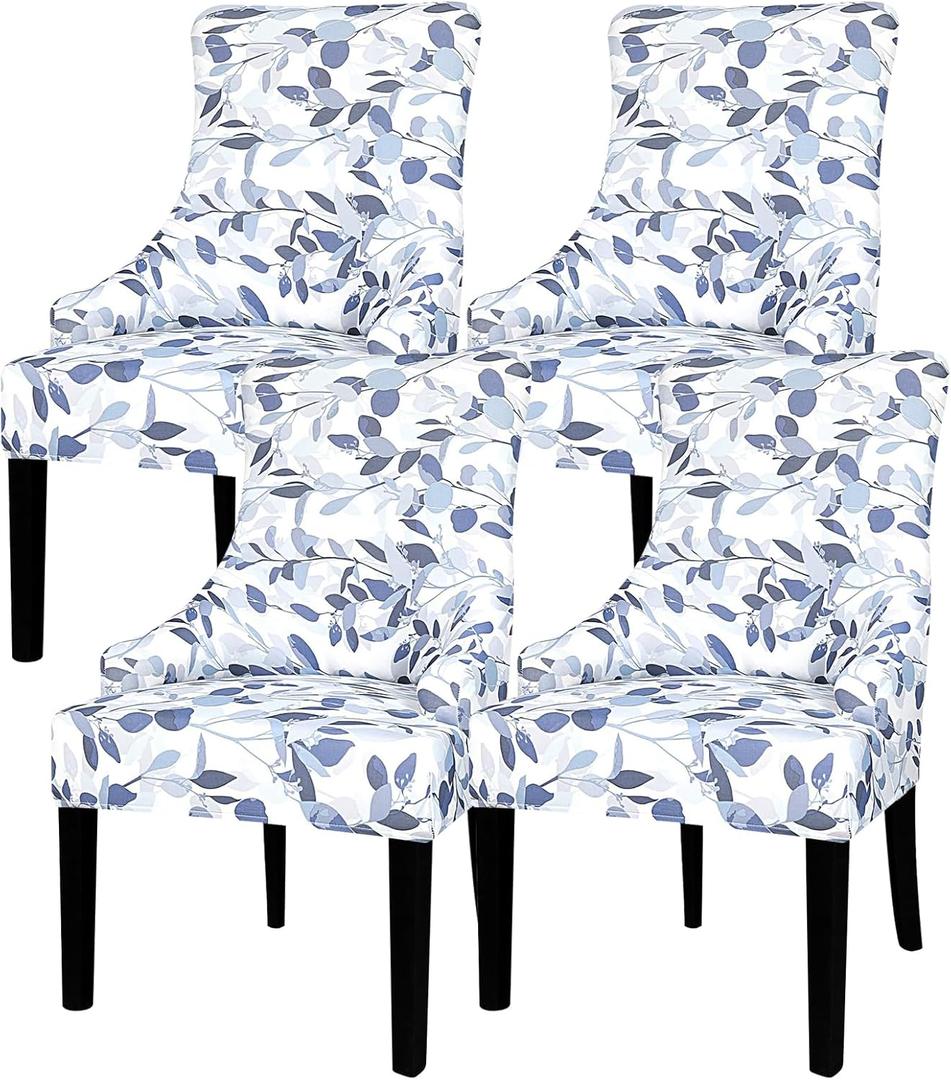 Lellen Wingback Chair Covers with Pattern - Dining Chair Covers Wingback Side Chair Slipcover Wingback Chair Slipcover Reusable Arm Chair Protector Cover for Dining Living Room 4PCS