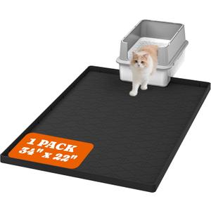 Extra Large Silicone Cat Litter Mats, 34" x 22" Waterproof Litter Box Mat, Non-Slip Kitty Litter Mat for Scatter Control, Easy to Clean & Urine-Proof Cat Litter Trapping Mat, Black (1 Pack)