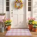Spring Pink and White Plaid Rug, 2'4" x 3'7" Cotton Blend Layered Doormat Rug for Front Door, Hand-Woven Washable Entryway & Porch Decor