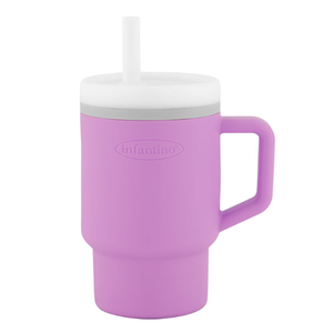 Infantino My 1st Tumbler, Silicone Sippy Cup with Straw & Handle, SpillResistant Baby Cup for OntheGo, BPAFree Transition Bottle, Lilac