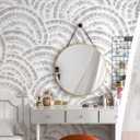 6 x Kitico Peel and Stick Wallpaper White and Grey Contact Paper - Geometric Semi-Circular Removable Self Adhesive for Bedroom Wall Furniture 17.3"x78.7"