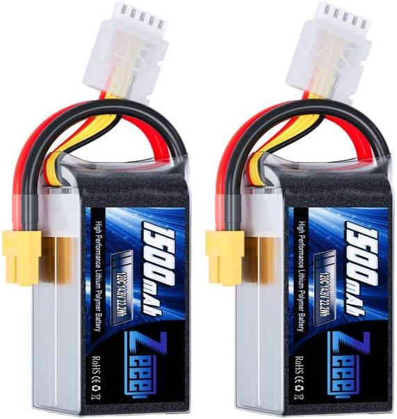 Zeee 4S Lipo Battery 1500mAh 14.8V 120C Graphene Battery with XT60 Plug for FPV Drone Quadcopter Helicopter Airplane RC Boat RC Car RC Models (2 Pack)